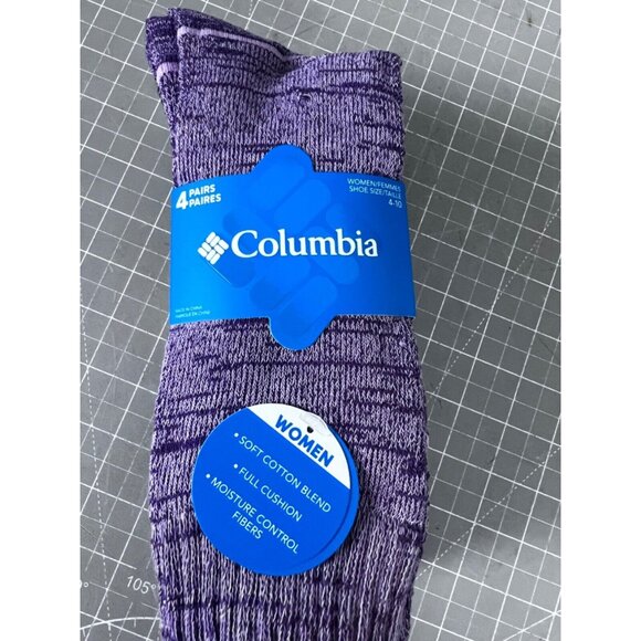 Women's Columbia Crew Socks 4-11 NEW 4-pack Wild Iris Purple Outdoor/Hiking ~~ - Picture 3 of 5
